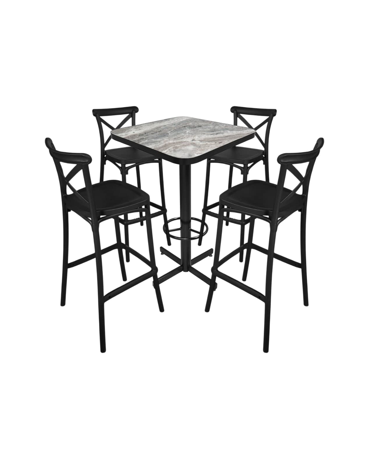 Conjunto Periquero Modelo Crossback Marmol Gris - 4 bancos
