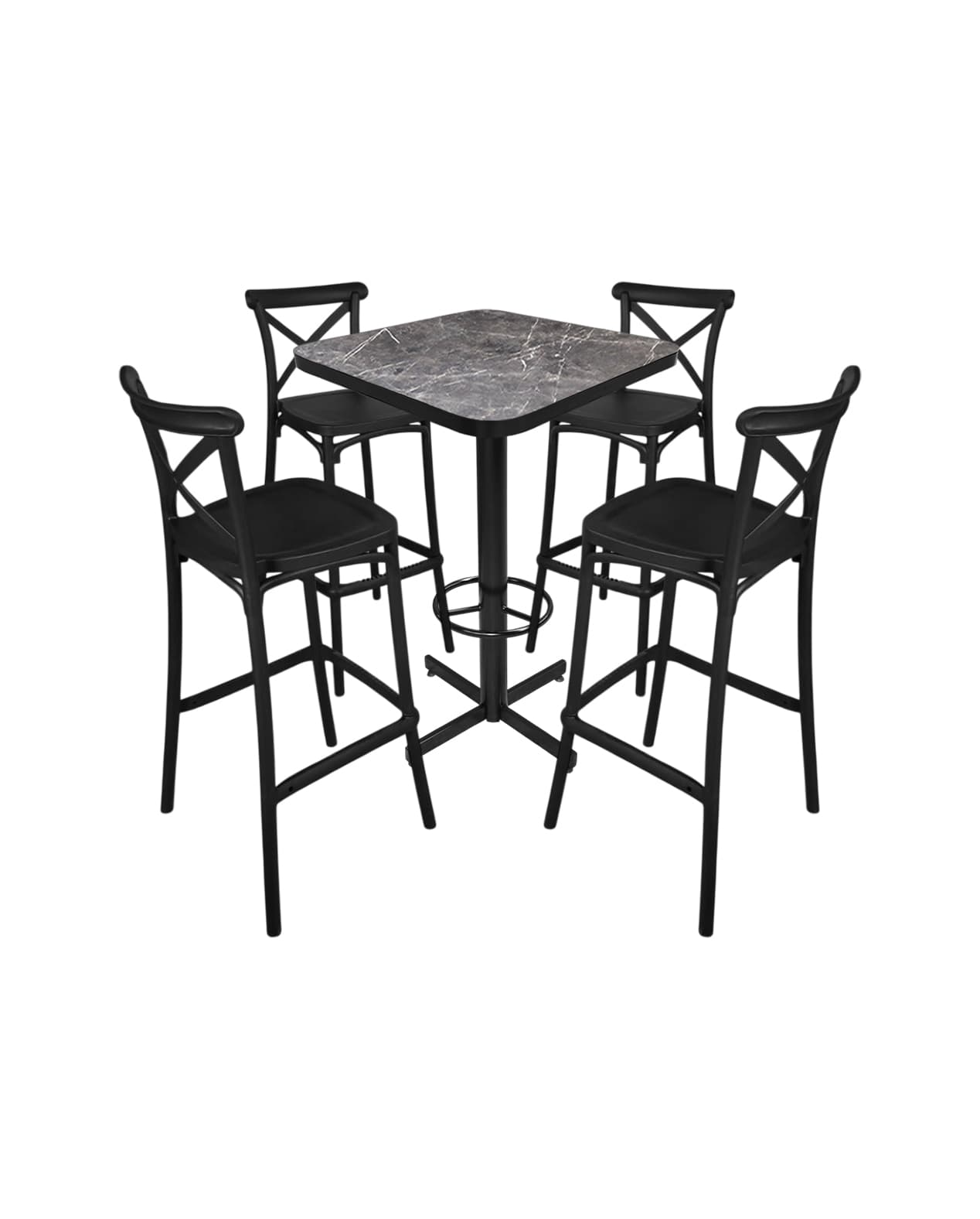 Conjunto Periquero Modelo Crossback Gris Carrara - 4 bancos