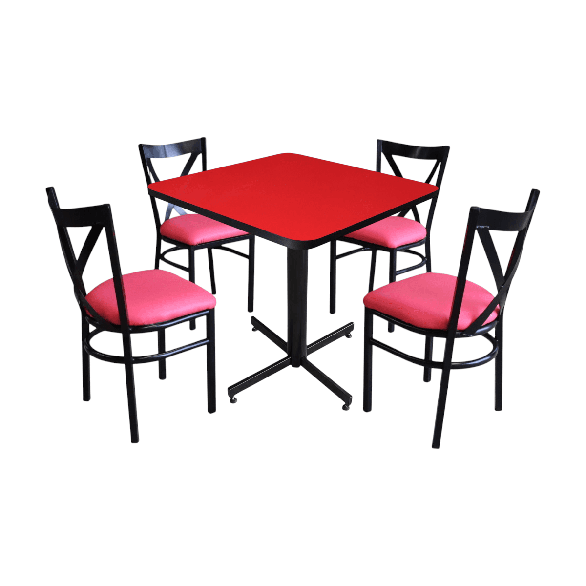 Conjunto Modelo Roma Rojo Liso Brillante - estándar 4 sillas