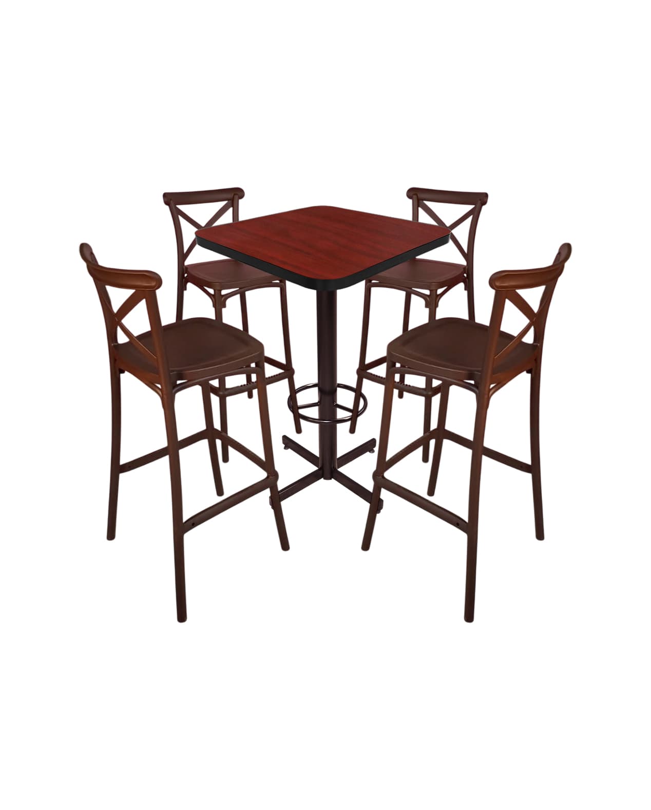 Conjunto Periquero Modelo Crossback Caoba - 4 bancos view 2