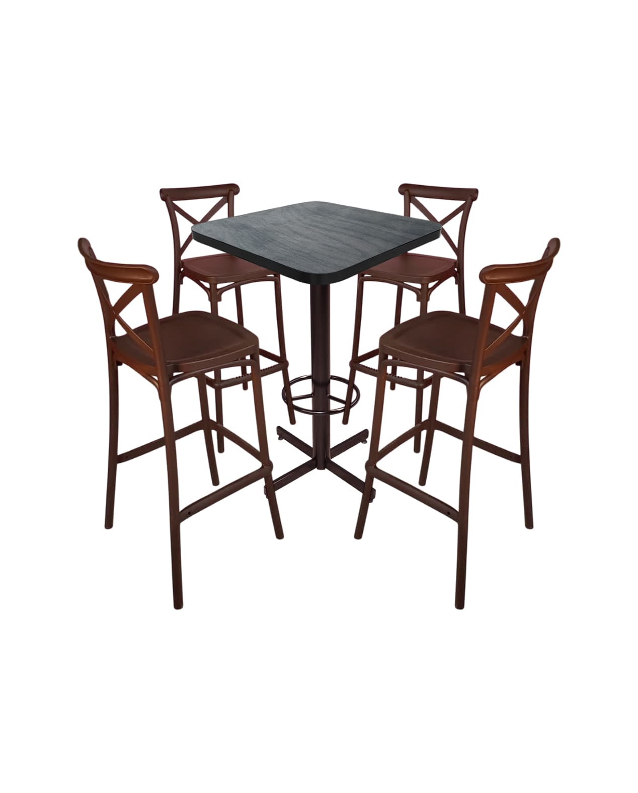 Conjunto Periquero Modelo Crossback Nogal Oscuro - 4 bancos view 2