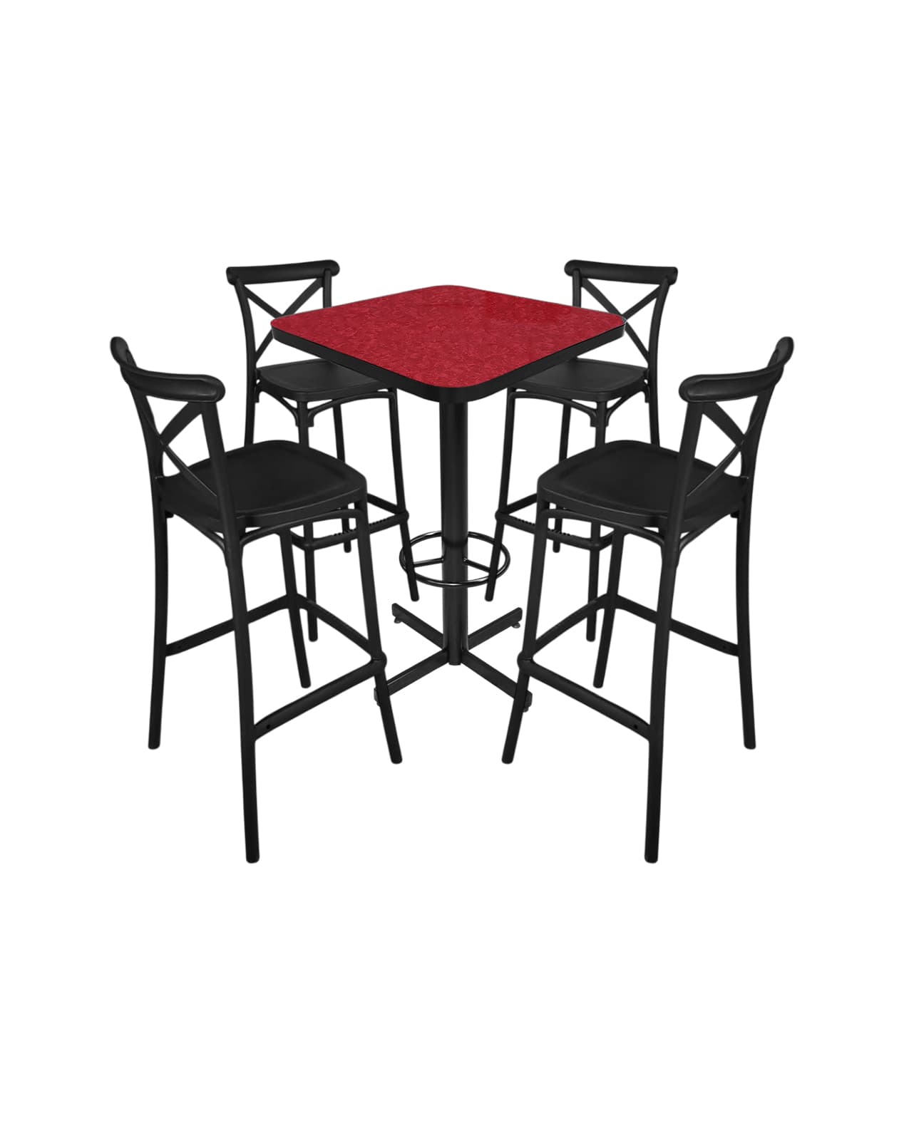 Conjunto Periquero Modelo Crossback Rojo Traventino - 4 bancos