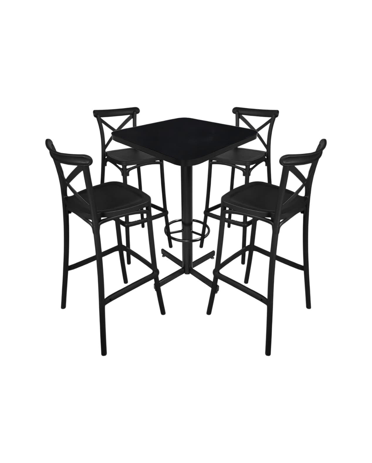 Conjunto Periquero Modelo Crossback Negro Brillante - 4 bancos