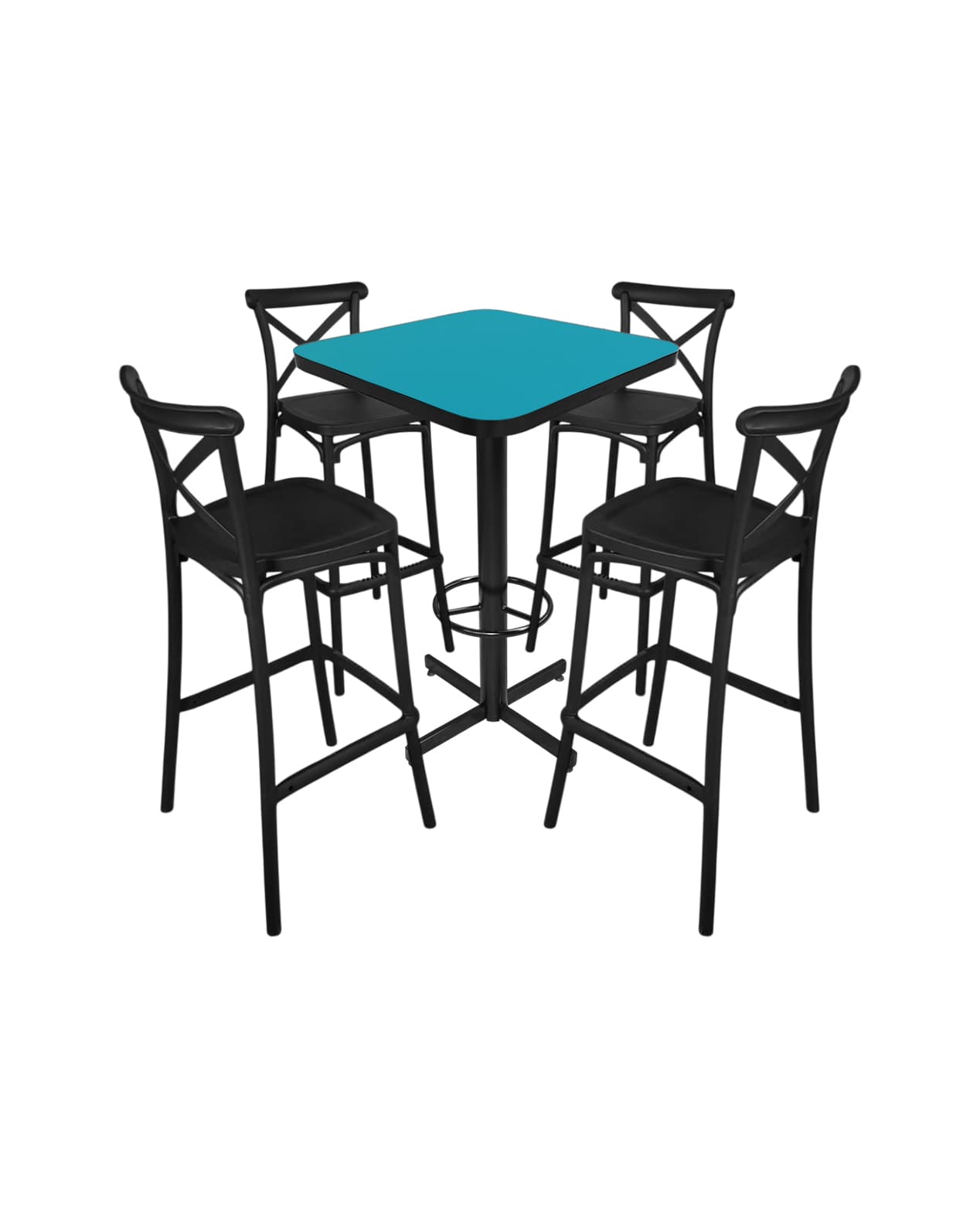 Conjunto Periquero Modelo Crossback Turquesa - 4 bancos