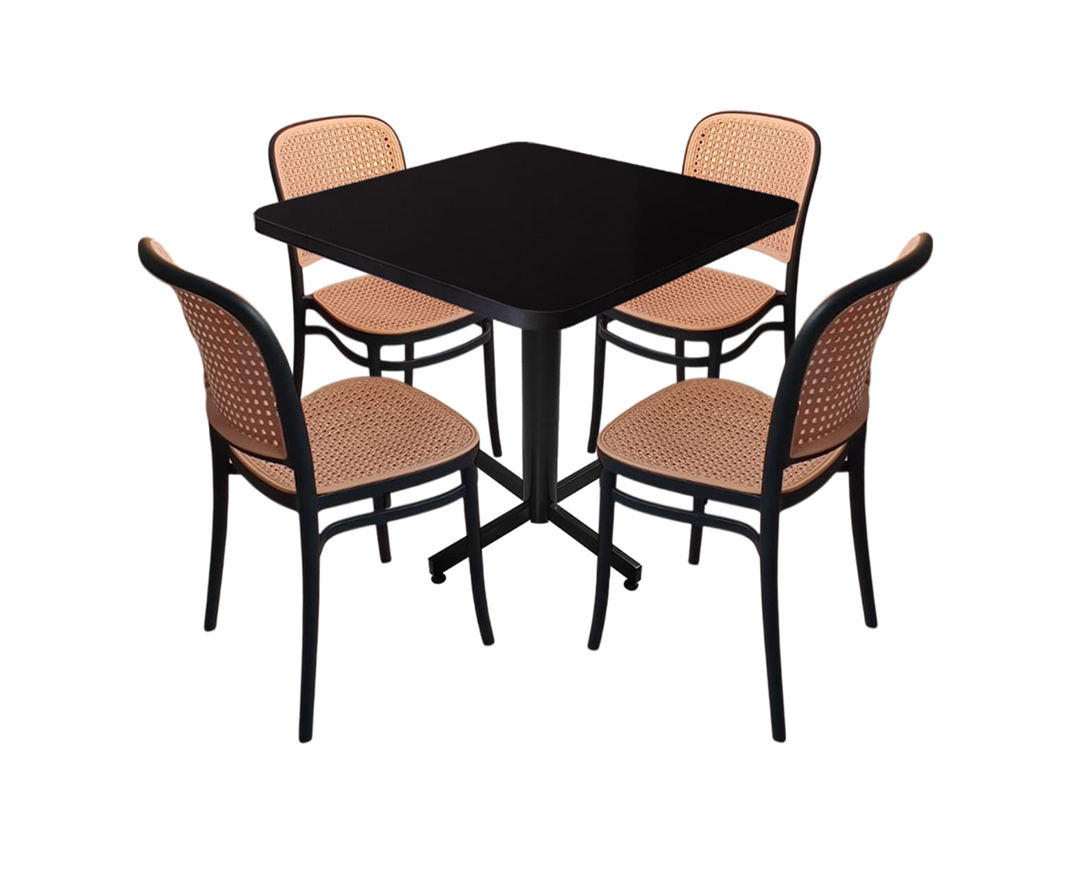 Conjunto Modelo Tulum Negro Brillante - estándar 4 sillas