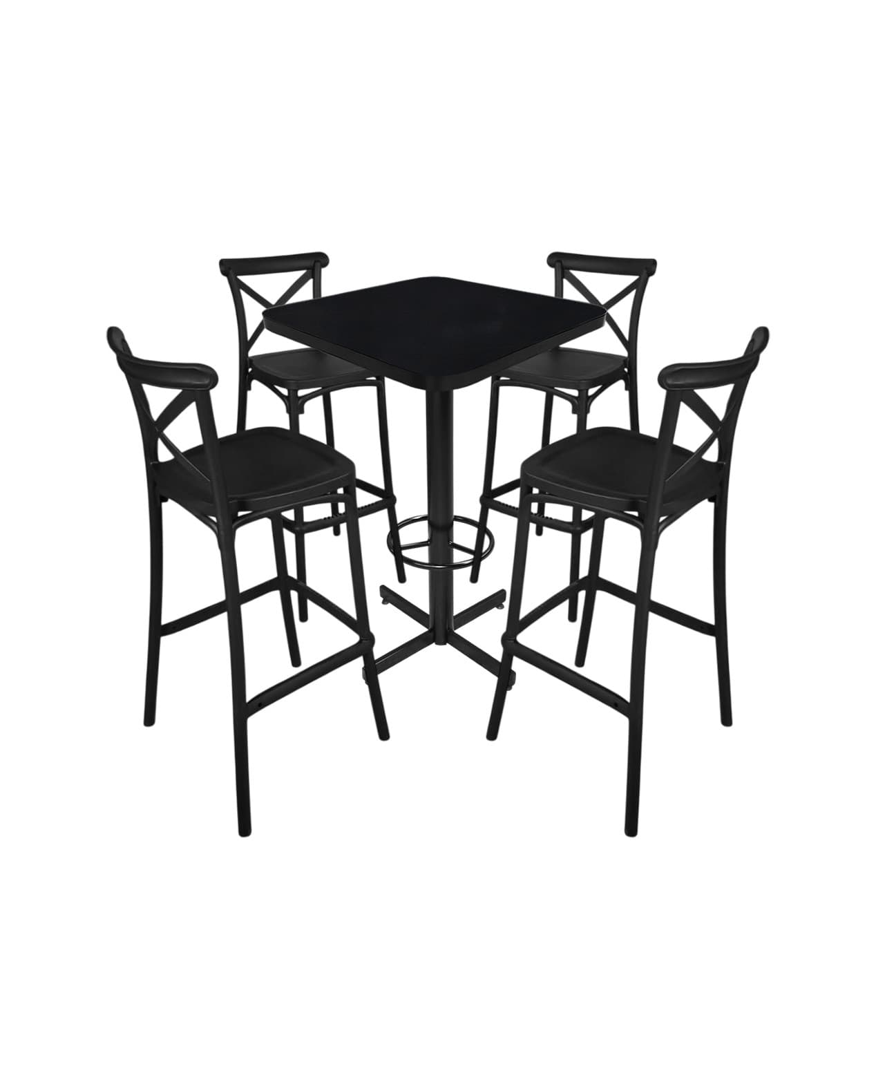 Conjunto Periquero Modelo Crossback Negro Brillante - 4 bancos